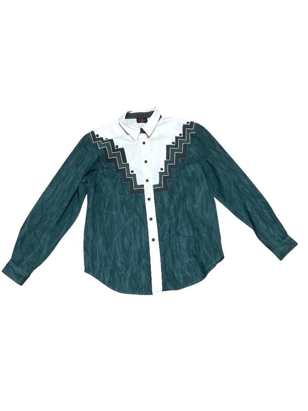 Vintage Wildfire Western Shirt Sz Large Green White Long Sleeve Womens